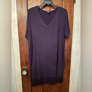 Karen Kane Plus Size Knit Jersey Short Sleeve Fringe Hem Dress 3X Navy Blue